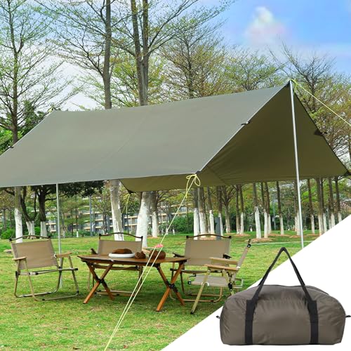 KIMORE Camping Tarp, Beach Tent Sun Shelter, Waterproof Hammock Rain Fly Camping Tarp with 2 Aluminum Poles, Lightweight Backpack Tent tarp for Traveling, Beach Picnics Backpacking Hiking, 10 * 9FT