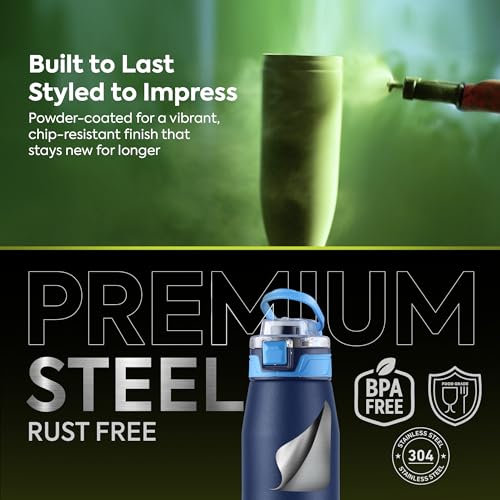 Image of Go24 pexpo Atlas 800 ISI Certified Stainless Steel Vacuum Insulated Flask - 740ml | 3 Layer Insulation | 2-Year Warranty | Hot & Cold Water Bottle for Adults | Ideal for Home, Office, Gym Denim Blue