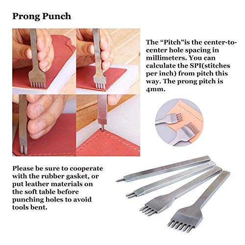 Leather Kit 22 PCS SIMPZIA Leather Hand Stitching Tools Kit with 4mm Prong Punch, Hollow Punch Set and Wooden Hammer for DIY Sewing - Thumbnail 3