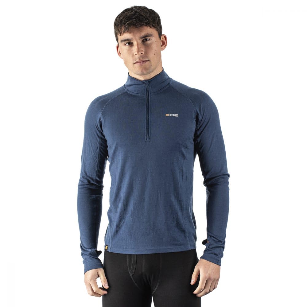 Edz Men's Denim Merino 200G Base Layer Zip Neck Blue Xxxl