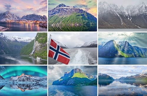 Lot de cartes postales Norvège : 9 cartes individuelles - Motifs : Fjords du patrimoine mondial Geirangerfjord Hjorundfjord Romsdalfjord Nord Fjord Lofoten...
