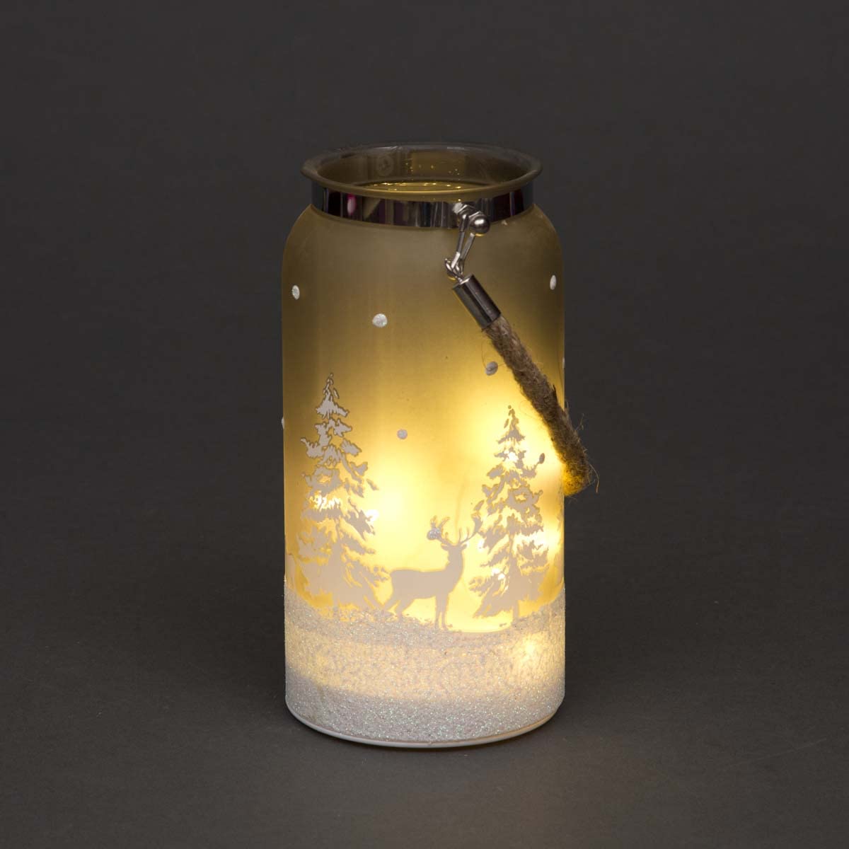 SHATCHI 23cm Christmas Decorated Jar Table Lamp Etched Glass Tube Winter Forest Scene Lantern LED Fairy Lights Battery Operated