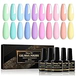 Shining She Pastel Gel Nail Polish, 10 Colours Cyan Green Blue Pink Purple Cream Yellow Gel Nail Polish Set Soak-Off UV/LED Manicure for Women Nail Art Salon DIY at Home, 8ML