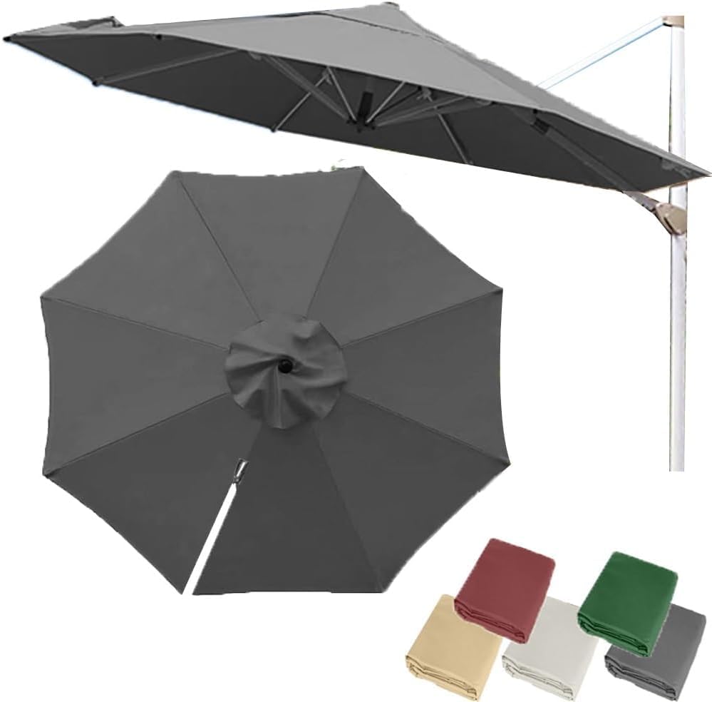 10ft Round Offset Umbrella Canopy Replacement Top, 8 Rib Cantilever Parasol Cover, Uv Protection Patio Umbrella Canopy Fabric For Outdoor Garden, Yard & Pool Grey Single top-3m(10ft)