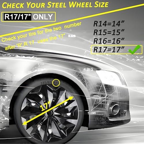 Image of Hubcap Wheel Cover Replacement R17 Hub Caps Universal-Fit Steel Wheel Rim Cover ABS Material Exterior Accessories for Most Car Truck SUV -Set of 4(17-inch,Black)