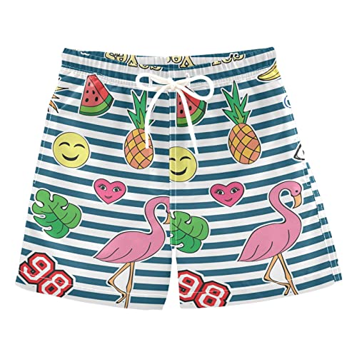 senya Boys Swim Trunks Quick Dry UPF 50+ Fashion Stickers Flamingo Fruits Beach Board Shorts Kids Bathing Suits Swimsuit