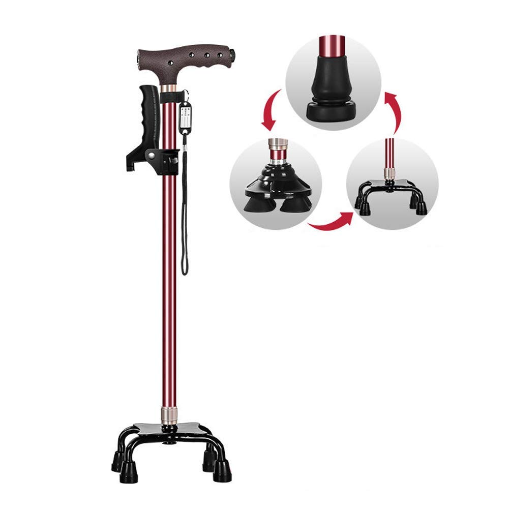 Bastón para Caminar con luz LED, 10 Niveles de Altura Ajustables, Mango de Masaje con 3 Bases Antideslizantes, Ayuda para Caminar Star of Light