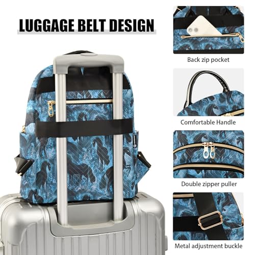Image of Mini Backpack Blue Horse Fashion Backpack Purse for Women,Handbag Shoulder Bag Casual Daypack, Ladies Gift for College Work (S)