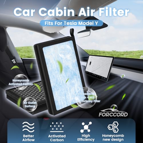 Image of 6-Pack HEPA Cabin Air Filter Fits for Tesla Model Y 2020-2025 2026, Model Y 2025 2026 Refresh Juniper Launch Activated Carbon Cabin Intake Filter Replace#165837500A 165837600A Car Accessories