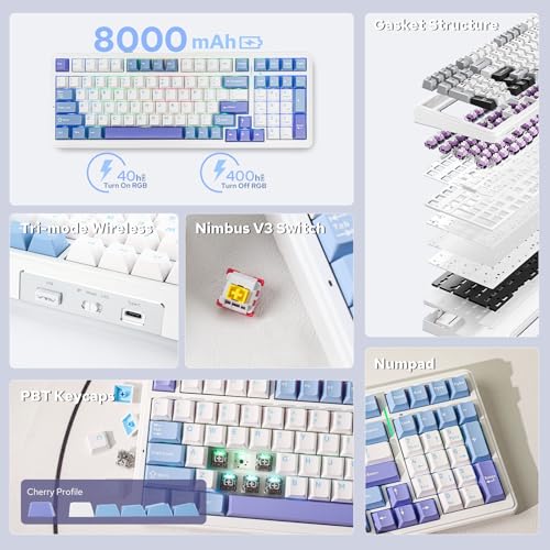 Image of EPOMAKER x Aula F99 Wireless Mechanical Keyboard, Gasket Personalized Keyboard with Hot Exchange, Padded, Bluetooth, 8000mAh, NKRO, RGB, for Gaming /Win /Mac(F99 Purple, Nimbus Switch)