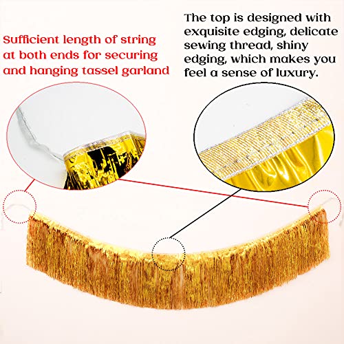 Image of Premium Gold Fringe Tinsel Garland for Party Decorations -4 Layers Thick, 2 Pack | LILF Foil Metallic Tinsel Banner Party Streamers for Wedding Birthday Christmas Decoration Home Hanging Decor