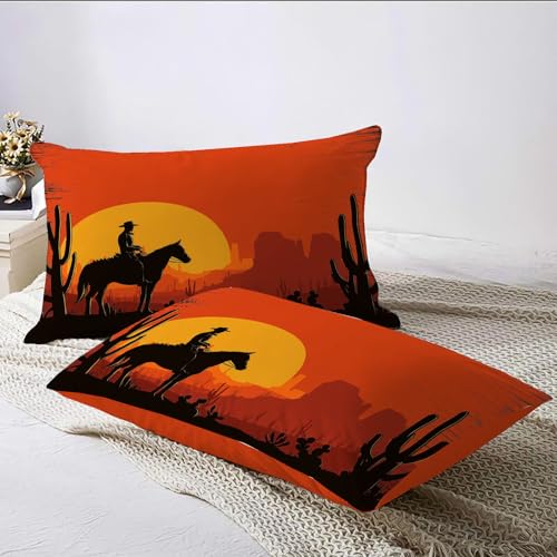 Housse de couette western orange 240x260 cm avec taies d'oreiller