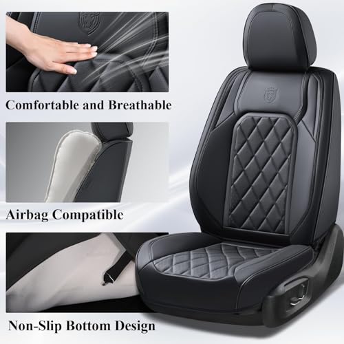 Image of Coverado Car Seat Covers Full Set, Black Seat Covers, Waterproof Faux Leather Car Seat Cover, Luxury Car Seat Cover, Automotive Seat Covers 5 Seats, Car Seat Protector Universal Fit Most Cars