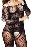 Daisland Womens Stretchy Long Sleeve Crotchless Bodystocking Sexy Lingerie Robe