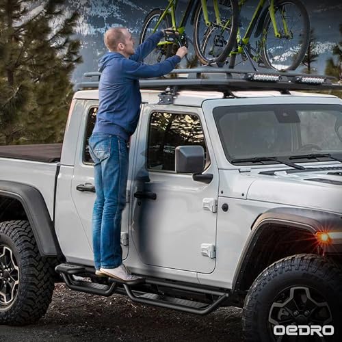 OEDRO Wheel to Wheel Running Boards Compatible with Jeep Gladiator JT 4 Door 2020-2025, Bed Access Side Steps, Two Stairs Nerf Bar