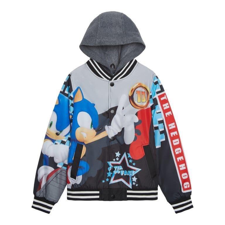 Sonic The Hedgehog Boys' Bomber Jacket Button-Up Varsity Jacket