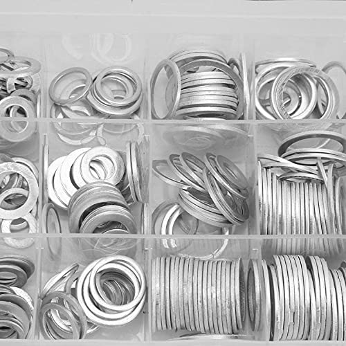 450 pcs 18 Sizes Oil Drain Plug Aluminum Washer Gasket Assortment Set with Plastic Box Lock Assortment Set