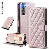 UnivoColors Galaxy S22 5G（SCG13/SC-51C）キルティングレザー調 手帳型ケース エレガント 高質PU マグネット開閉式 カード収納機能 スタンド機能 液晶全面保護 レンズ保護 ストラップ付属(ゴールドピンク)