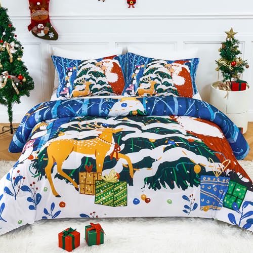YIYEA Christmas Twin Comforter Set for Girls Boys, Cute Kids Comforter with Pillowcase, Ultra Soft Brushed Microfiber Christmas Bedding Comforter Sets, Suit for All Season, Machine Washable
