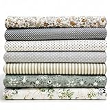 NEUJUS 7er Set Baumwollstoff 50x50cm – Stoff Meterware aus 100% Baumwolle, Patchwork Stoffe Paket, Stoffreste zum Nähen, Basteln & Quilten, Verschiedene Designs, DIY Stoffe (7 Stück Grey Print)