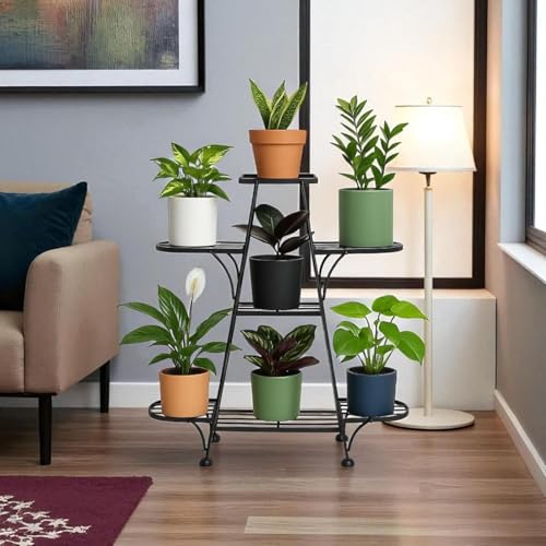 Image of MetalTouch Multi-Tiered Metal Flower Pot Stand - Indoor 6 Layer Tier Iron Plant Pot Display Plant Pot Holder Tall Plant Flower Shelf for Living Room Balcony Living room & Court Garden (A7 New Black)