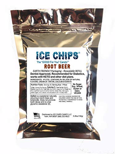 ICE CHIPS Xylitol Candy in Large 5.28 oz Resealable Pouch; Low Carb & Gluten Free (Root Beer)