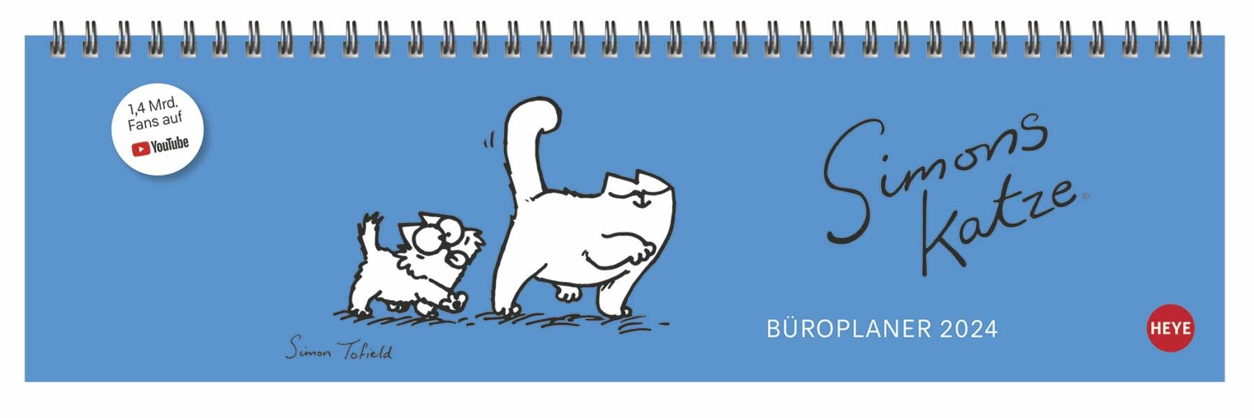 Simons Katze Büroplaner 2024. Kultiger Tischkalender für den Arbeitsplatz. Lustiger Spiral-Kalender für Simons Cat-Fans. Wochenplaner 2024 quer.