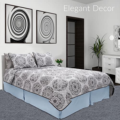 Mellanni Queen Bedskirt - Bed Frame and Box Spring Cover - 15-Inch Tailored Drop Pleated Dust Ruffle - Luxury Bedding - Easy Fit, Wrinkle, Fade, Stain Resistant - 1 Bed Skirt (Queen, Blue Hydrangea)