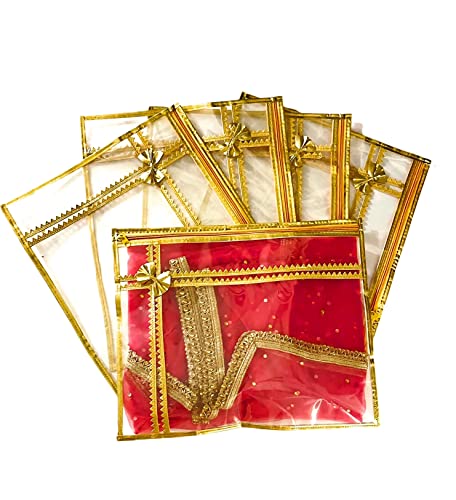 Image of Single Packing Cloth Cover Bag for Storage, Gifting, and Organizing Wardrobes Premium Wedding Saree /Suit Packing Bag with Durable Fabric for Safe & Elegant Storage (Red-Gold, Pack of 6)
