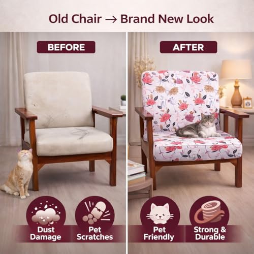 Image of STITCHNEST 'Contour Fit Series' Stretchable Printed Wooden Sofa Cover (Pack of 6) - Elastic Wooden Chair Cover | Wooden Sofa Seat Cover | Size - 20-21 x 20-21 x 3-5 in