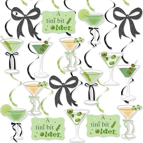 FHzytg A Tiny Bit Older Birthday Party Hanigng Decorations, Green Black Martini Bow Party Decorations for Girls Martini Birthday Decorations, Martini Bachelorette Bridal Shower Tini Bar Party Decor Cover