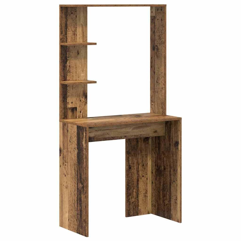 Escritorio de madera recuperada 78,5 x 37 x 154,5 cm con placa de madera para la oficina en casa y el estudio