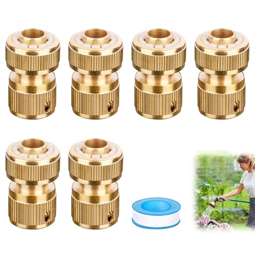 Conector de Manguera de Latón,6 Piezas Conector de Grifo de Jardín de Latón 1/2",Conector para Grifo de Manguera de Jardín,Acoplamiento Rápido