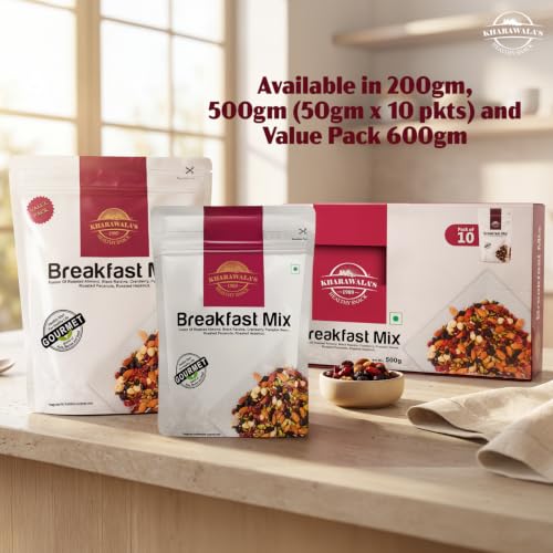 Image of KHARAWALA'S Breakfast Mix - Pack of 9 (200gm Each) | Fusion of Roasted Pumkin Seed, Almonds, Pecan Nuts, Hazelnut, Cranberry & Black raisins