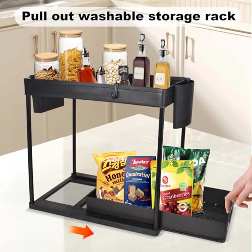 Miniatura 3 de Rylae Estantería Bajo Fregadero, 2 Niveles Organizador Extraíble Estante Almacenamiento Debajo Fregadero, Organizador Bajo Fregadero Cocina, Estanteria Cocina, Para Baño Cocina Blanco