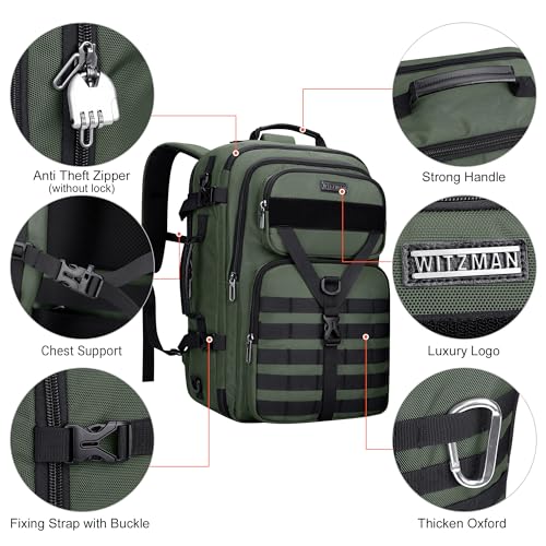Image of WITZMAN Travel Backpack for Men 45L Convertible Bag Fits 17 inch Laptop, Light Green, 12.6 inchL x 20.5 inchH x 10.63 inchW, Travel Backpacks