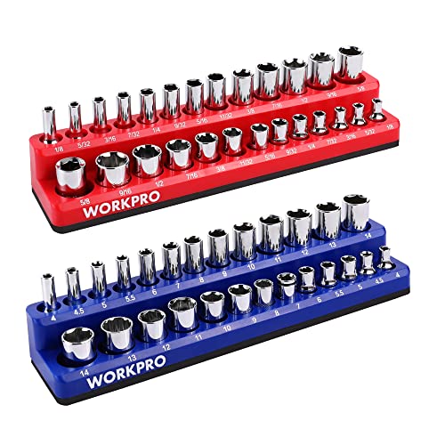 WORKPRO 1/4inch Socket Organizer Set, 2Piece SAE & Metric