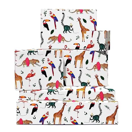 CENTRAL 23 - Wrapping Paper for Kids - Jungle Safari - Green - 6 Gift Wrap Sheets for Boys Girls Birthdays Children - Recyclable