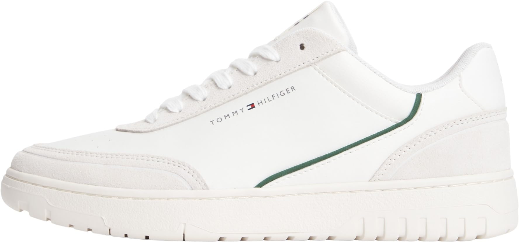 Tommy Hilfiger Men Th Basket Core Leather Suede Mix FM0FM05881 Low Top, Beige, 6.5