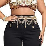 Navoky Tassel Detail Chains Belt Layered Gold Coin Pendant Waist Chain Dress Jewelry Accessories for Women and Girls