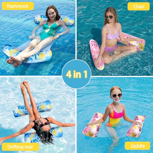 Zikenis 2 Stück Luftmatratze Pool, Aufblasbare Wasserhängematte, Schwimmbett, Hängematte Wasser mit Netz und Aufblasbare Pumpe, Faltbars Pool Float für Erwachsene Kinder Schwimmbad Strand