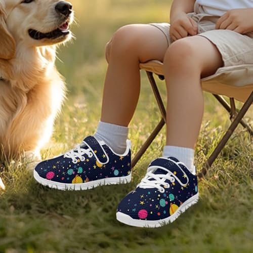 Little Kid Shoes for Boys & Girls Breathable Tennis Running Sneakers for Kids White Sole Galaxy Space Planet Pattern3