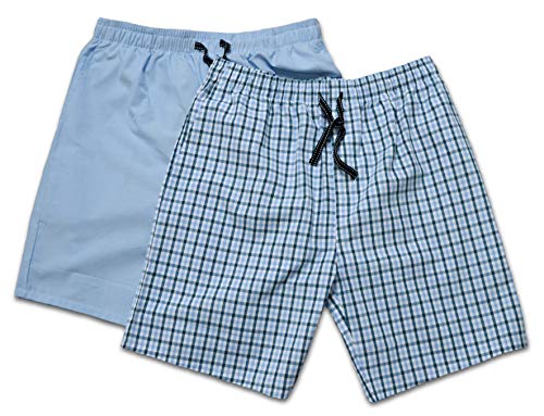 Moonline - Geweven broek voor heren kort als vrijetijdsbroek en loungebroek - Set van 2, kleur:blau/hell blau, Grootte:50-52