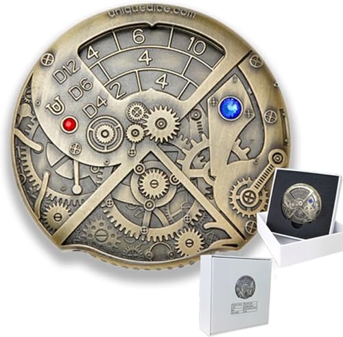 UD 7 in 1 Roulette Dungeons and Dragons Steampunk Themed Metal Dice Set for D&D Roleplaying Games (Ancient Bronze)