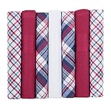 7 Pack Mens Handkerchiefs Red Blue and White Coloured Plain Plaid Check Mixed Gents Gentlemens 100% Soft Cotton Suit Pocket Handkerchieves Hankies For Men - Supplied Boxed