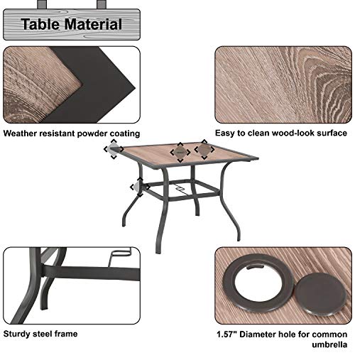 Sophia & William 37" Square Patio Dining Table With Umbrella Hole, Outdoor Coffee Bistro Table For Lawn Garden, Sturdy Metal Steel Frame, Special Wood-Like Table Top Design #TOP4