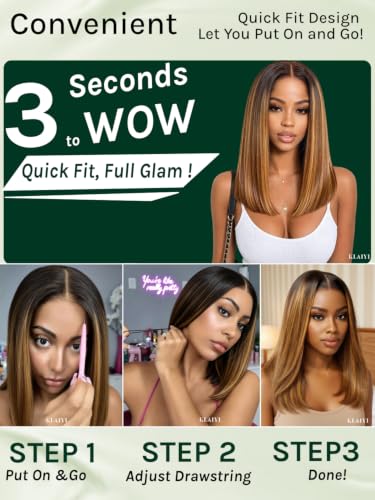Image of KLAIYI Brown to Blonde Bob Straight Precut 7x5Lace Front Wig Human Hair 10 inch