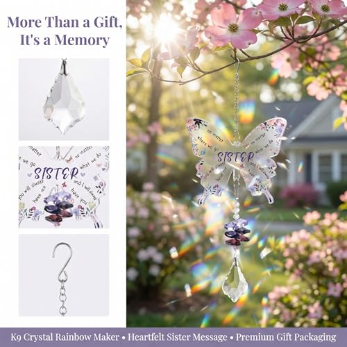 Image of Sisters Gifts from Sister, Sister Birthday Gifts - Crystal Suncatcher with Rainbow Prisms, Handmade Window Hanging for Home Decor, Unique Birthday Gift for Sister Who Has Everything