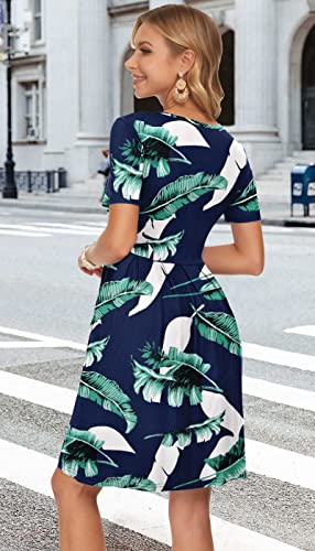 Image of AUSELILY Women's Short Sleeve Pleated Swing Summer Dress with Pockets | Knee-length short sleeve dress, empire waist & pockets, ideal for casual daily wear and vacation