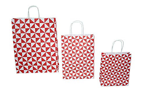 Dila GmbH 300 Papiertragetaschen Trigon in Weiß/Rot | Papiertaschen Tragetaschen Kordeltragetasche Tüten Papiertüten recycelbar (18 x 8 x 22 cm) 17591